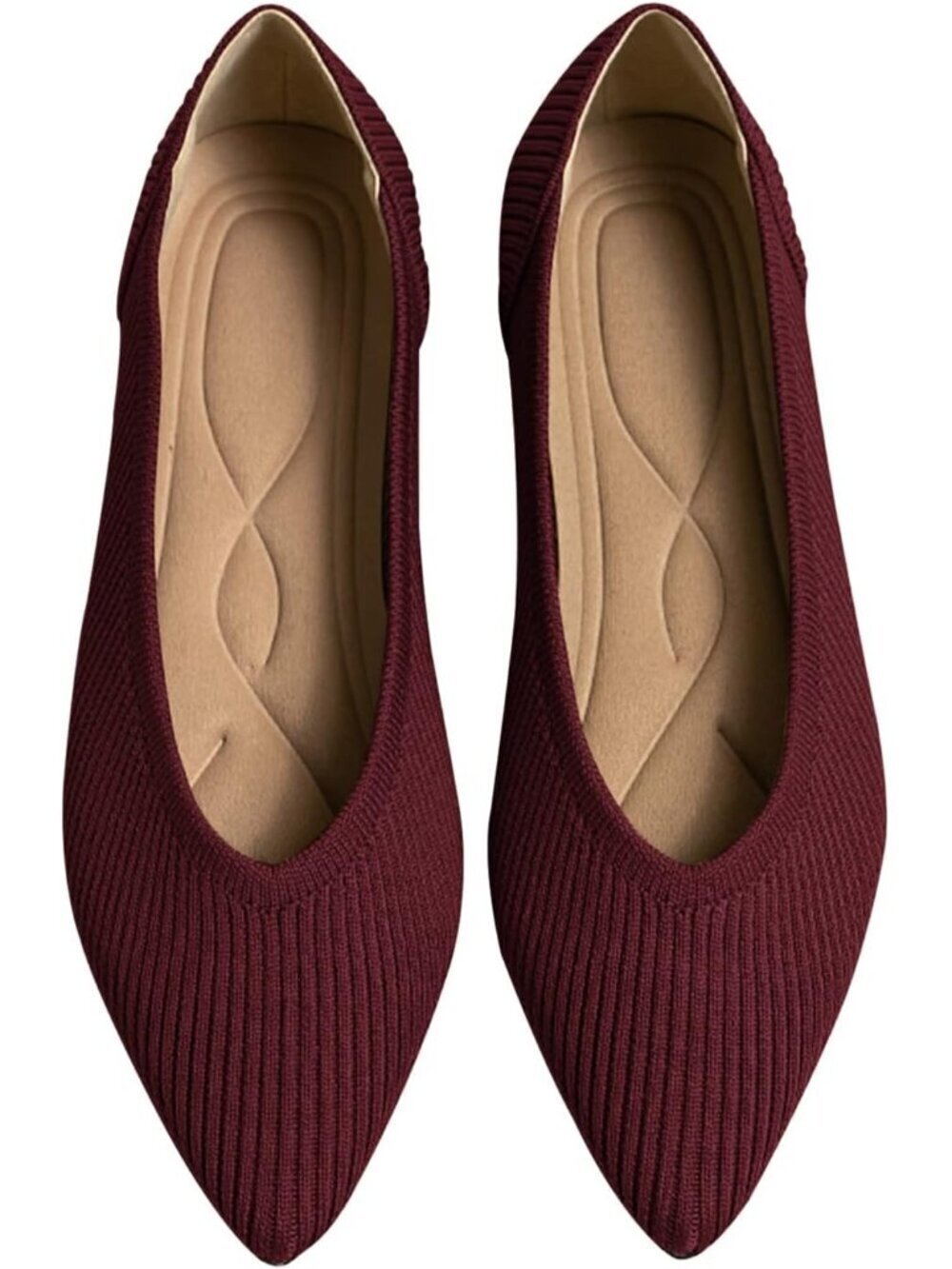 Women's Red Pointed Toe Knit Ballet Comfortable Dressy Slip On Flats Shoes